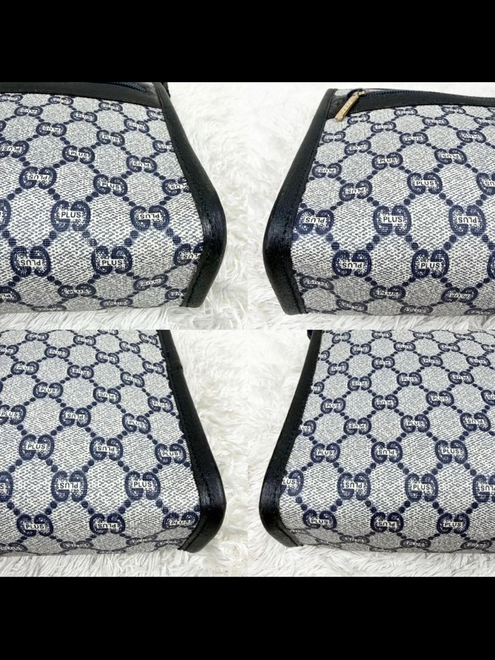 Gucci Blue and Beige Monogram Zip Clutch